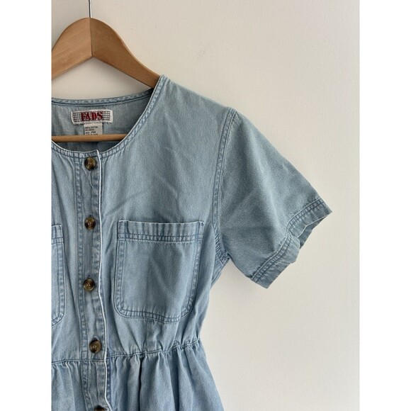 Vintage Fads Short Sleeve Button Down Denim Midi Dress Cottage Core Size PM - Picture 3 of 10